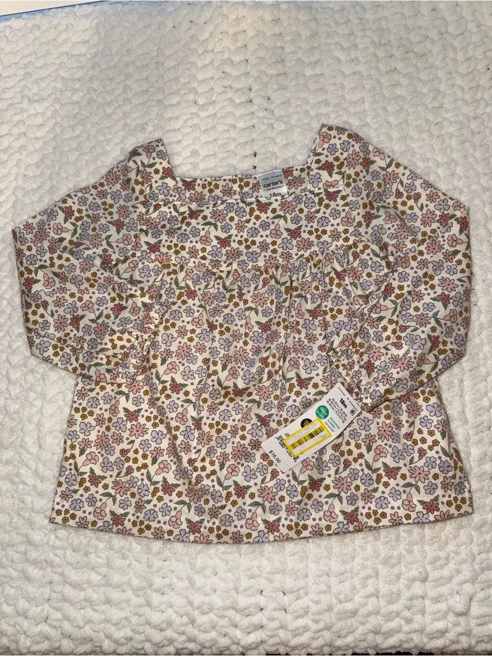 Carter's Cream Floral Long Sleeve Top with Pink, Green & Purple Flowers